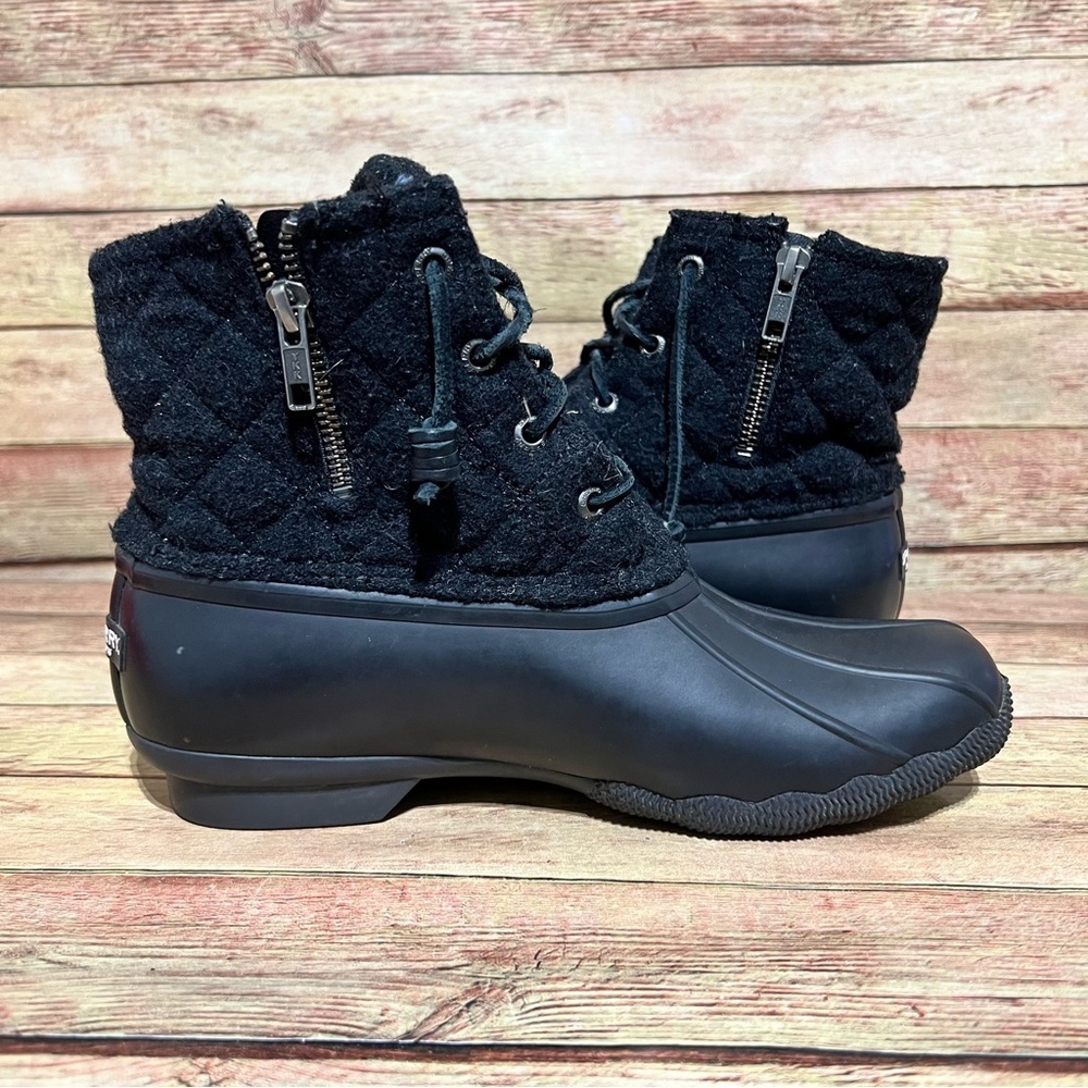 Sperry Black Wool Quilted Duck Boots - Picture 2 of 8